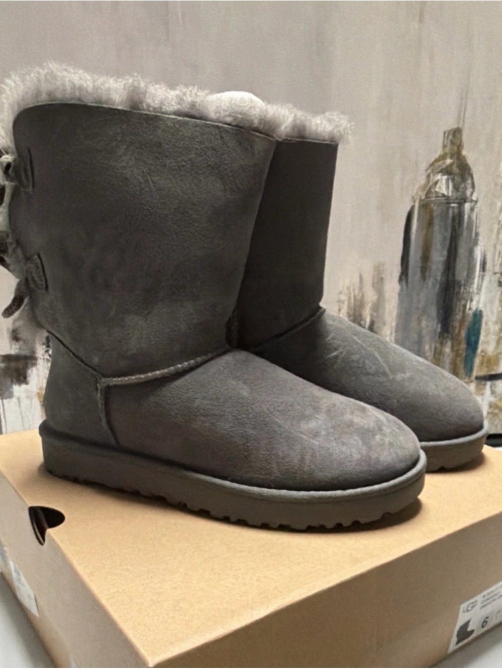UGG W Bailey Bow Corduroy Grey Mid-Calf Boots Women's Size 6